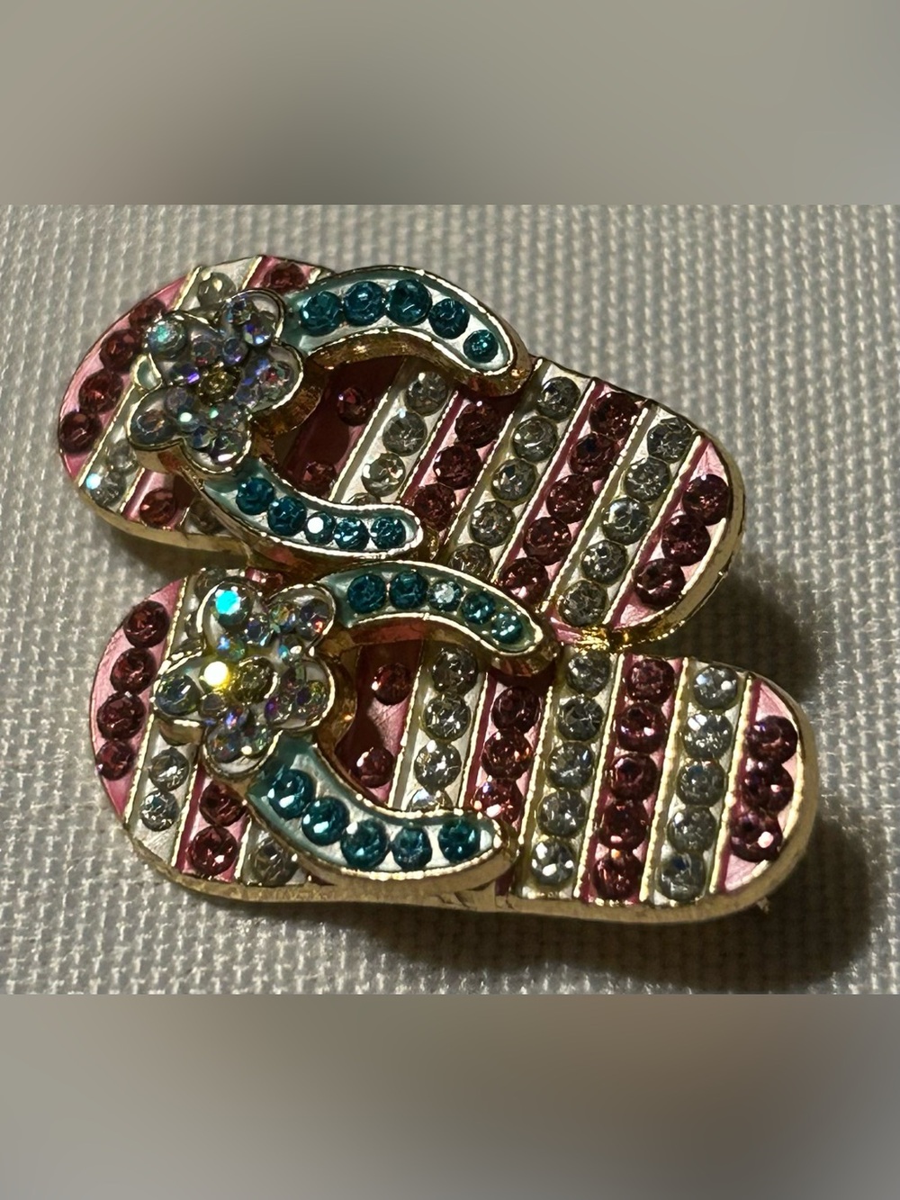 Rhinestone Pink & Blue Flip-Flop Brooch